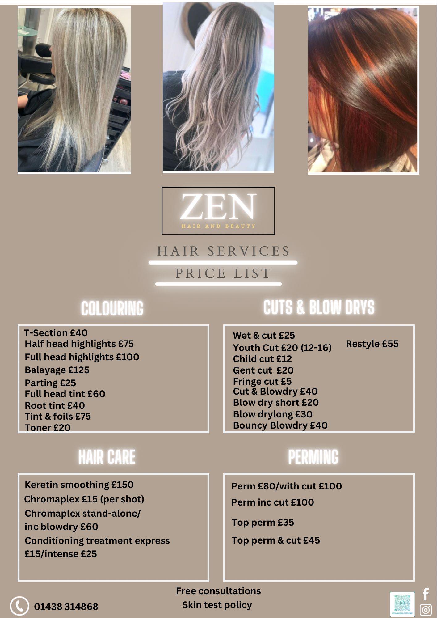 Price list for Hair Services